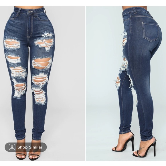 “On The Level” High Rise Distressed Jeans - Dark Denim - Picture 2 of 5